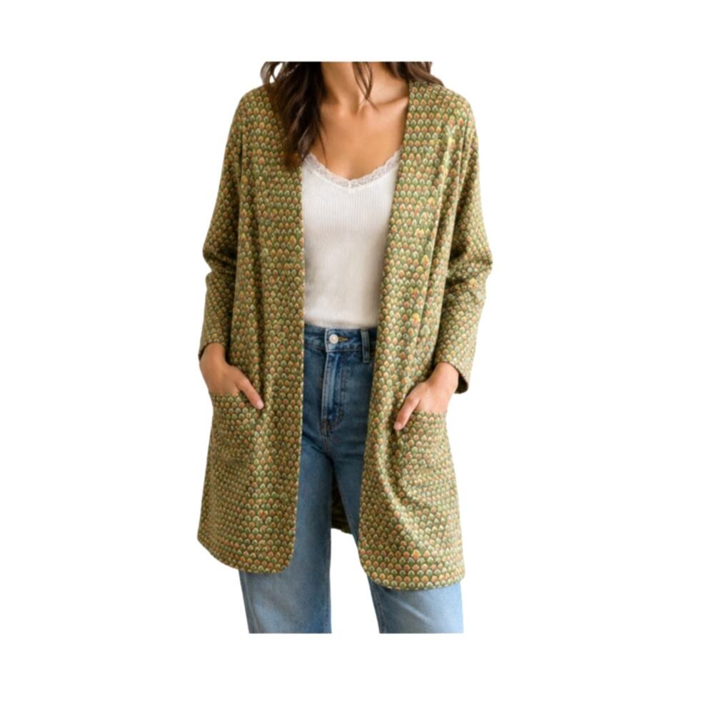 Vintage Geometric Scallop Print Open Front Artwear Coat Jacket Gallery Core